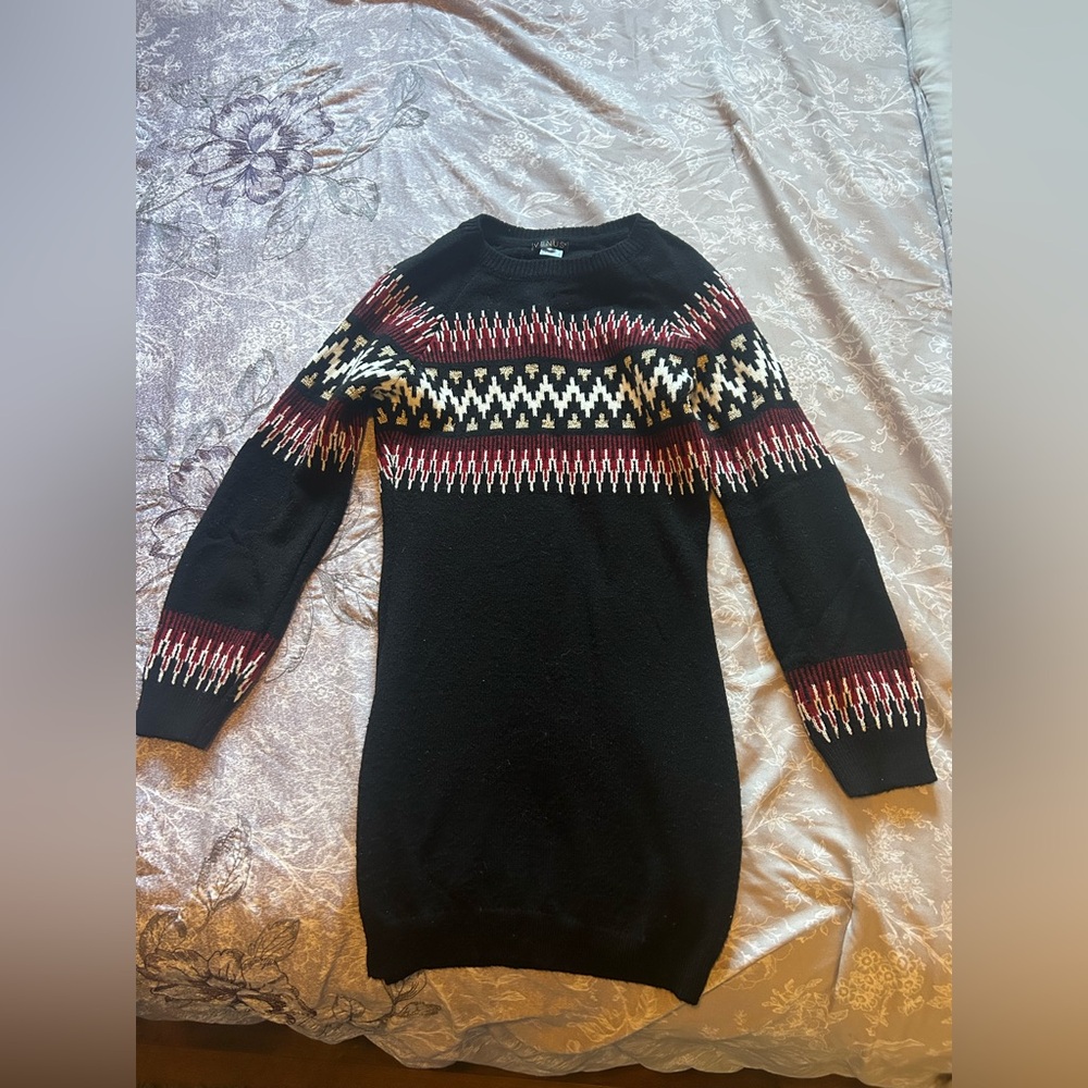VENUS Black Long-Sleeve Sweater Dress with Red and White Fair Isle Band - Picture 3 of 4